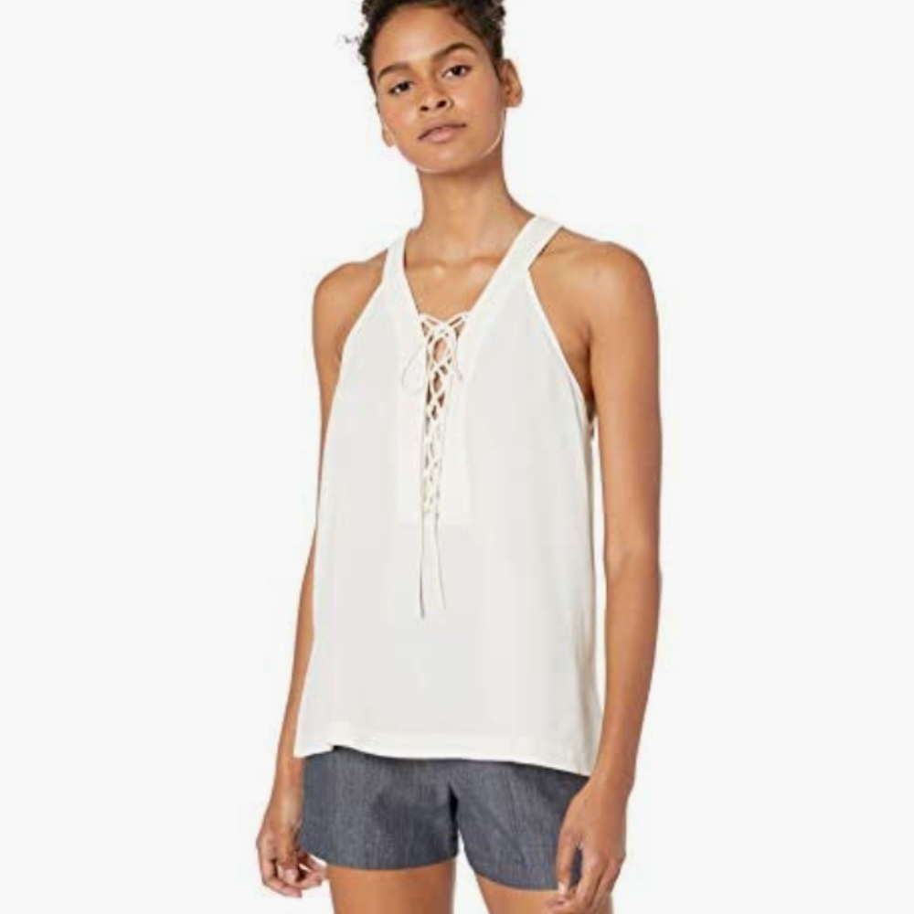 BCBGMaxazria lace up cream tank top